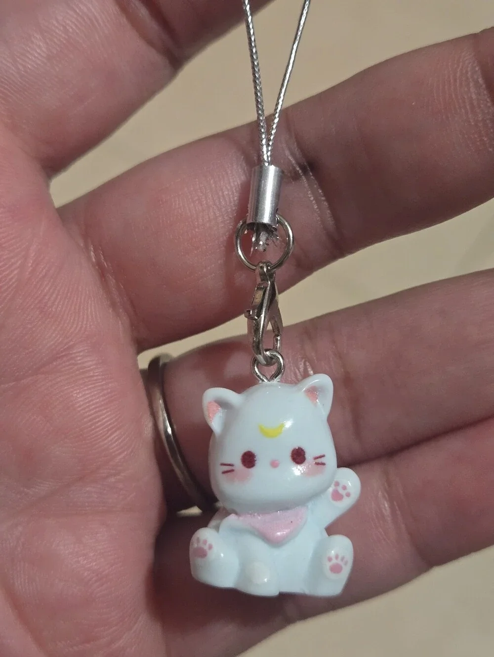 Cute Acrylic Lucky Cat Charm Keychain - Pink, Yellow Or Blue